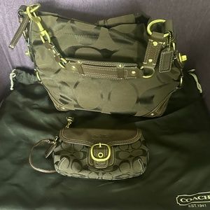 10619 Coach Carly Brown Signature Hobo Bag and Legacy Lined Wallet Wristlet